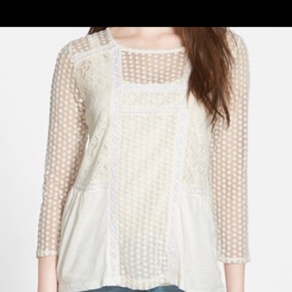 Lucky Brand Tops - Lucky Brand Lace Knit 3/4 Sleeve Peasant Top Lg